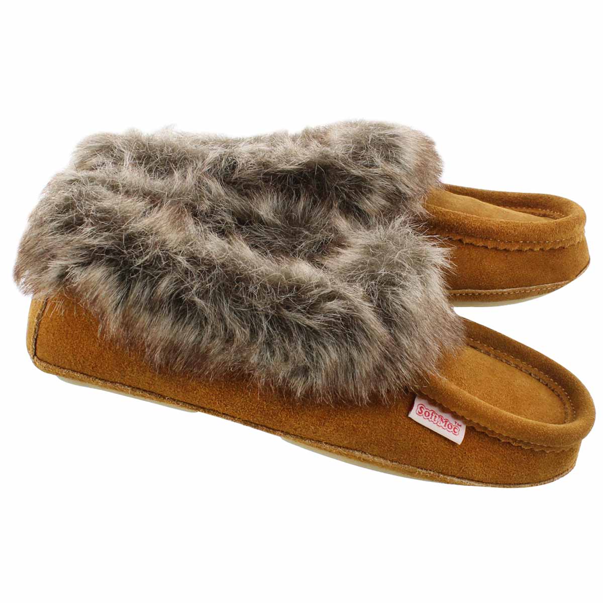 Lds CuteFauxU tan suede faux collar moc