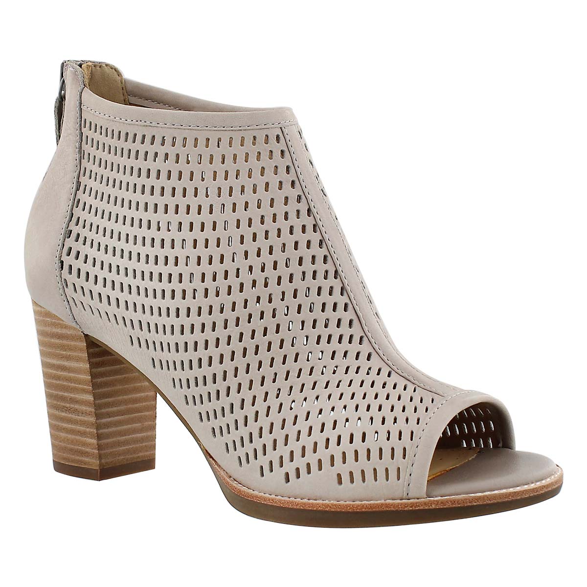 Lds New Callie grey perf peep toe heel