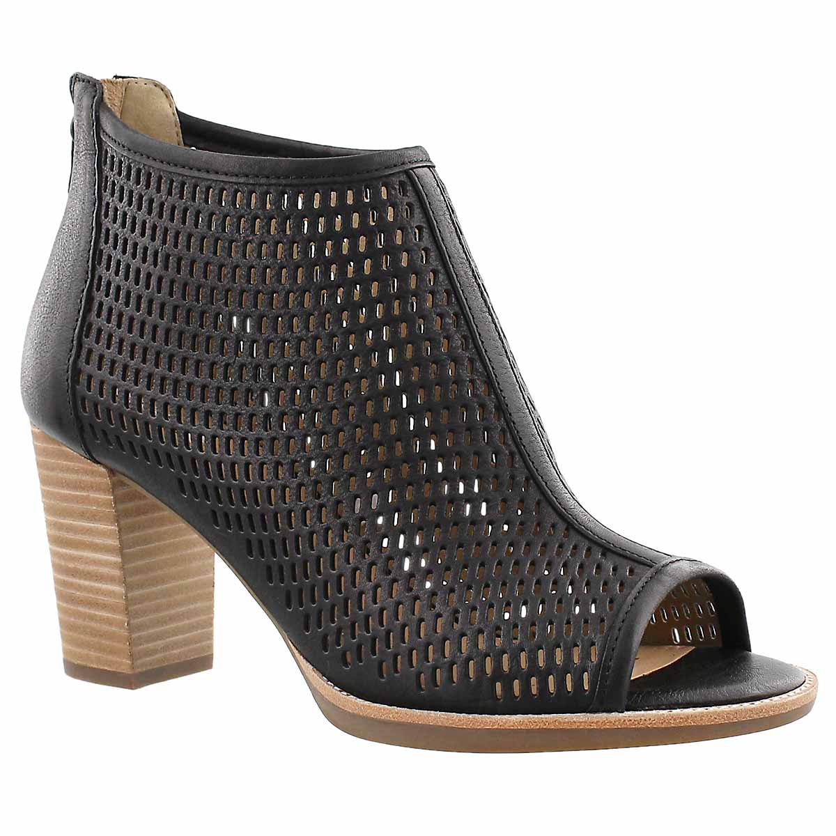 Lds New Callie black perf peep toe heel