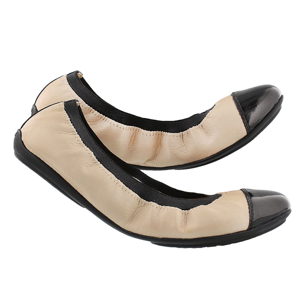 Lds Charlene skin/blk dress flat