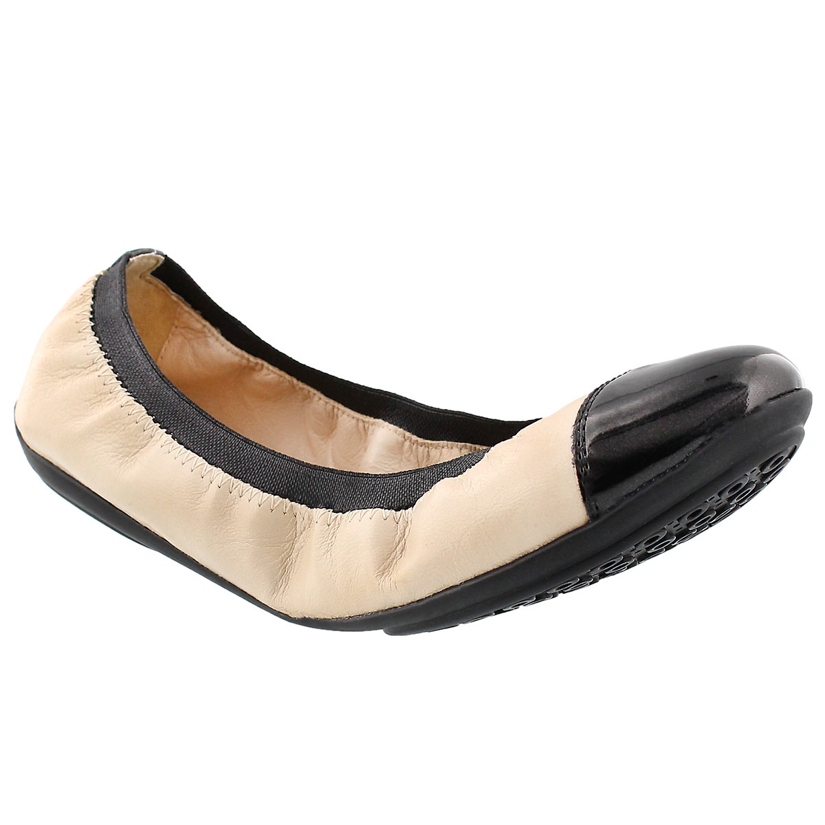 Lds Charlene skin/blk dress flat