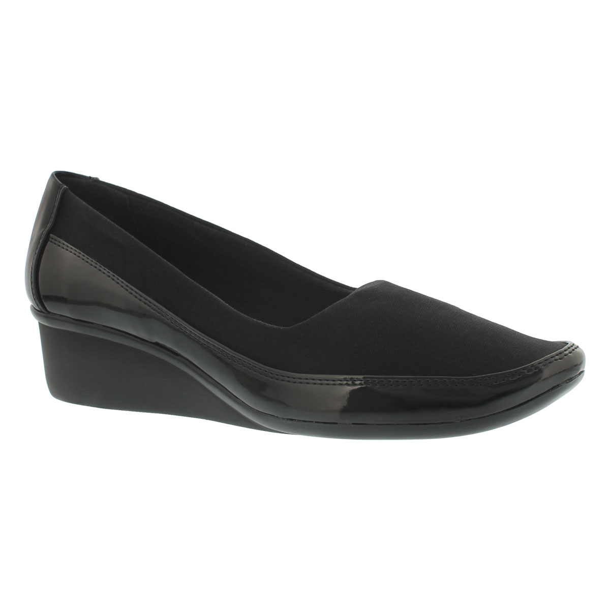 Lds Dusti blk slip on casual wedge shoe