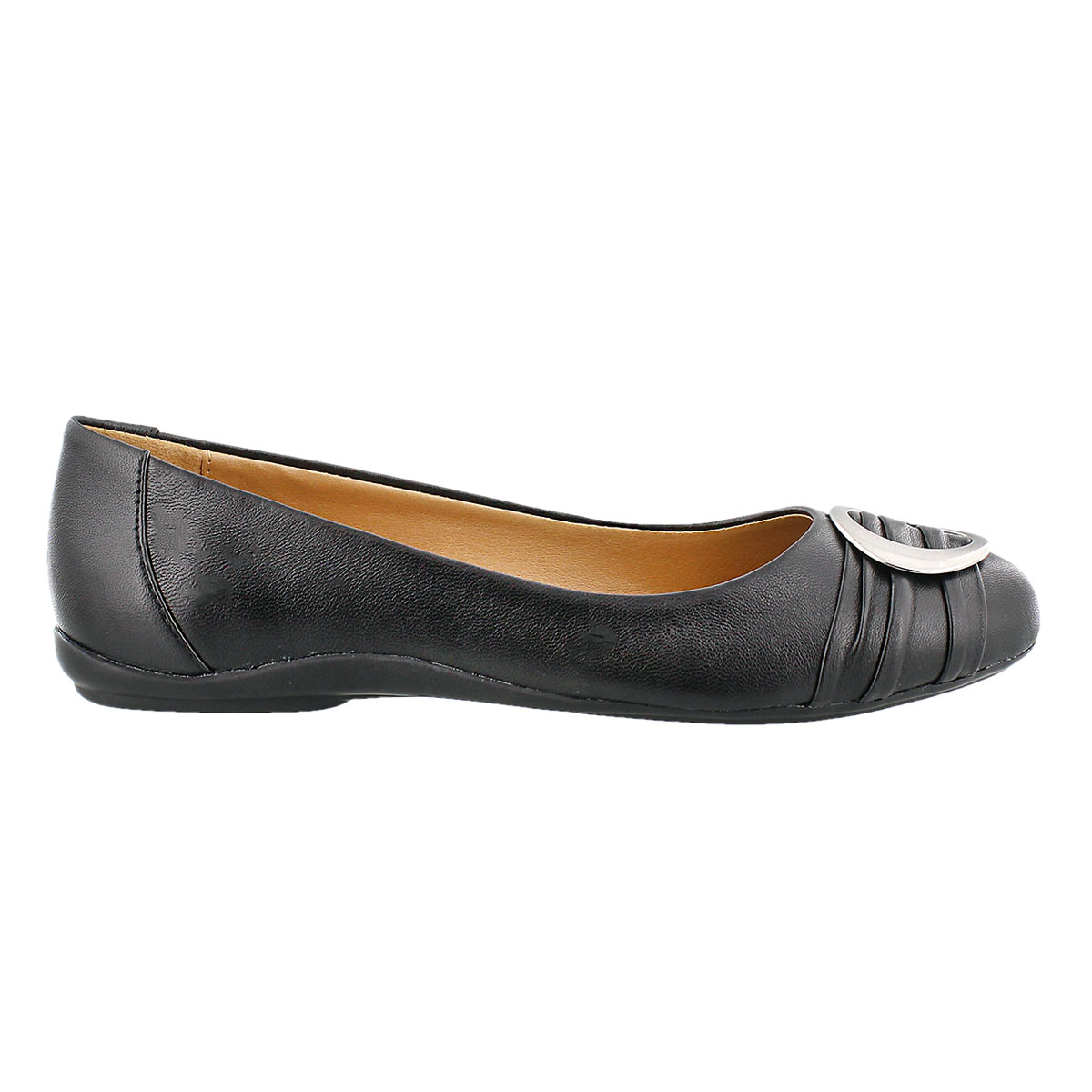 Lds Emily 2 blk buckle ballerina flat
