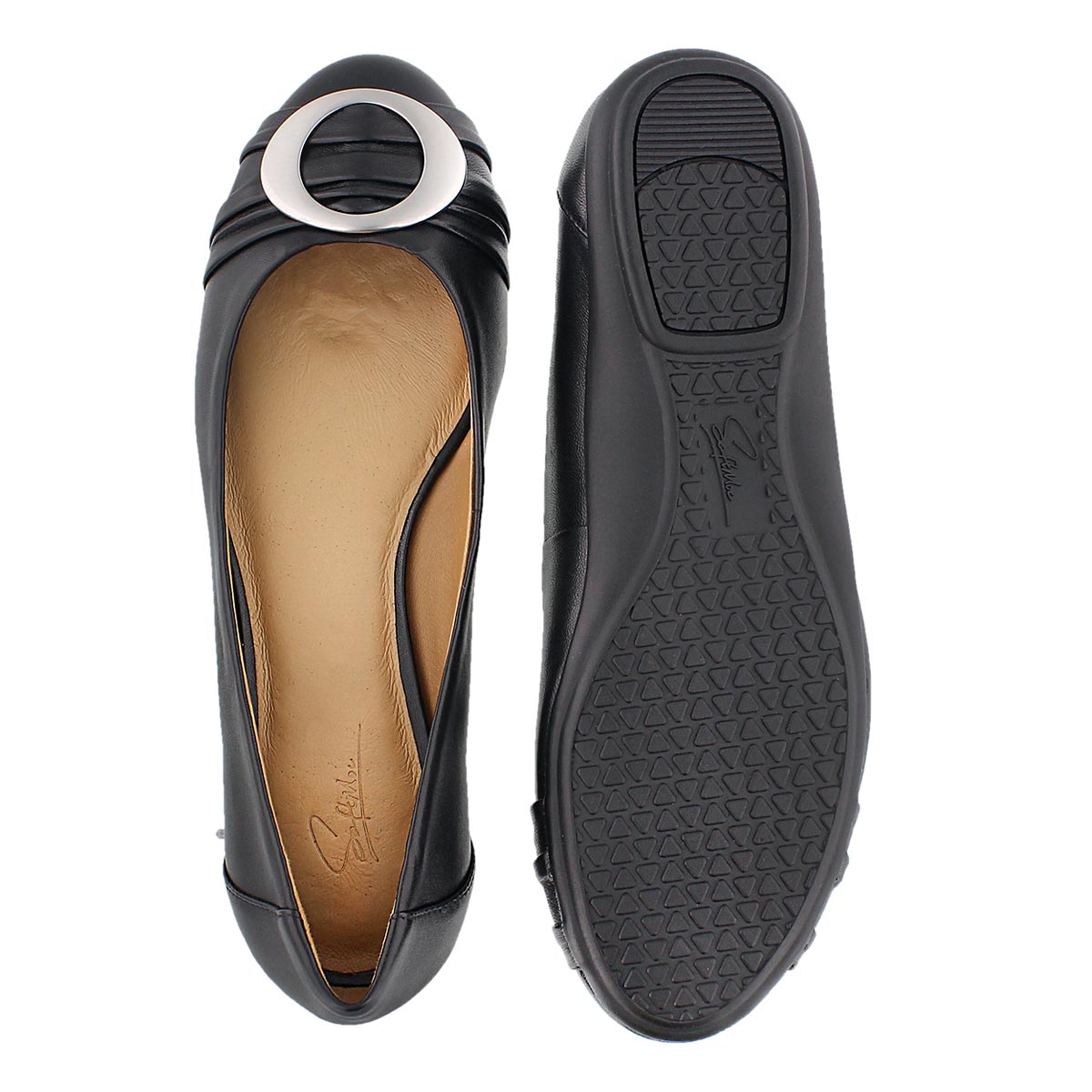 Lds Emily 2 blk buckle ballerina flat