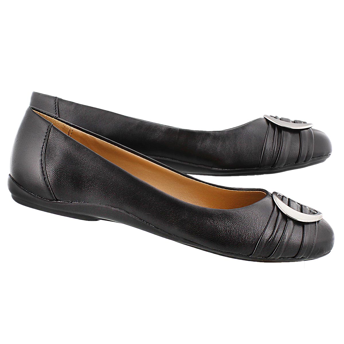 Lds Emily 2 blk buckle ballerina flat