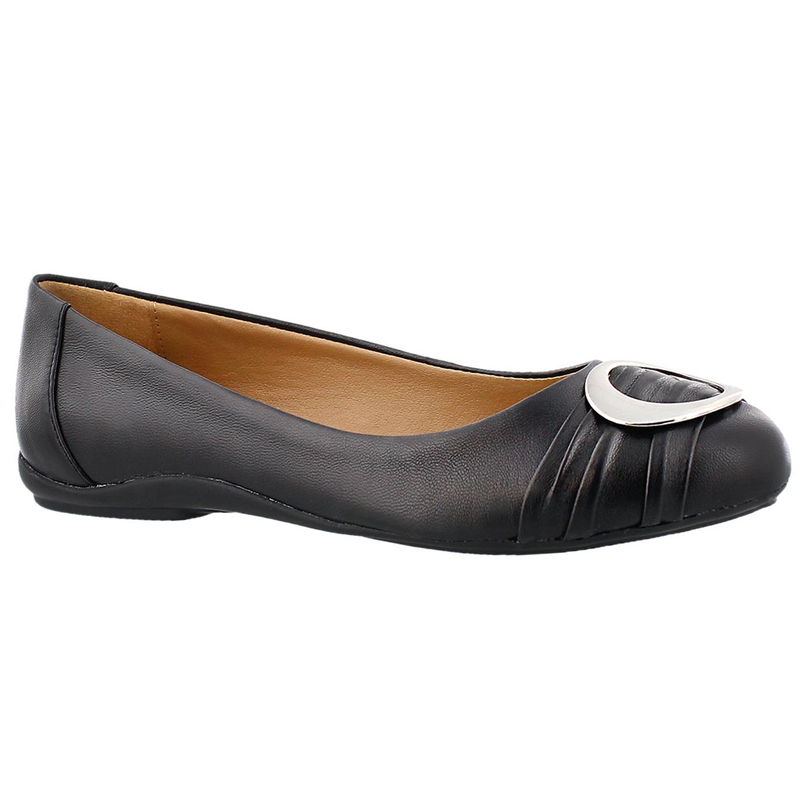 Lds Emily 2 blk buckle ballerina flat