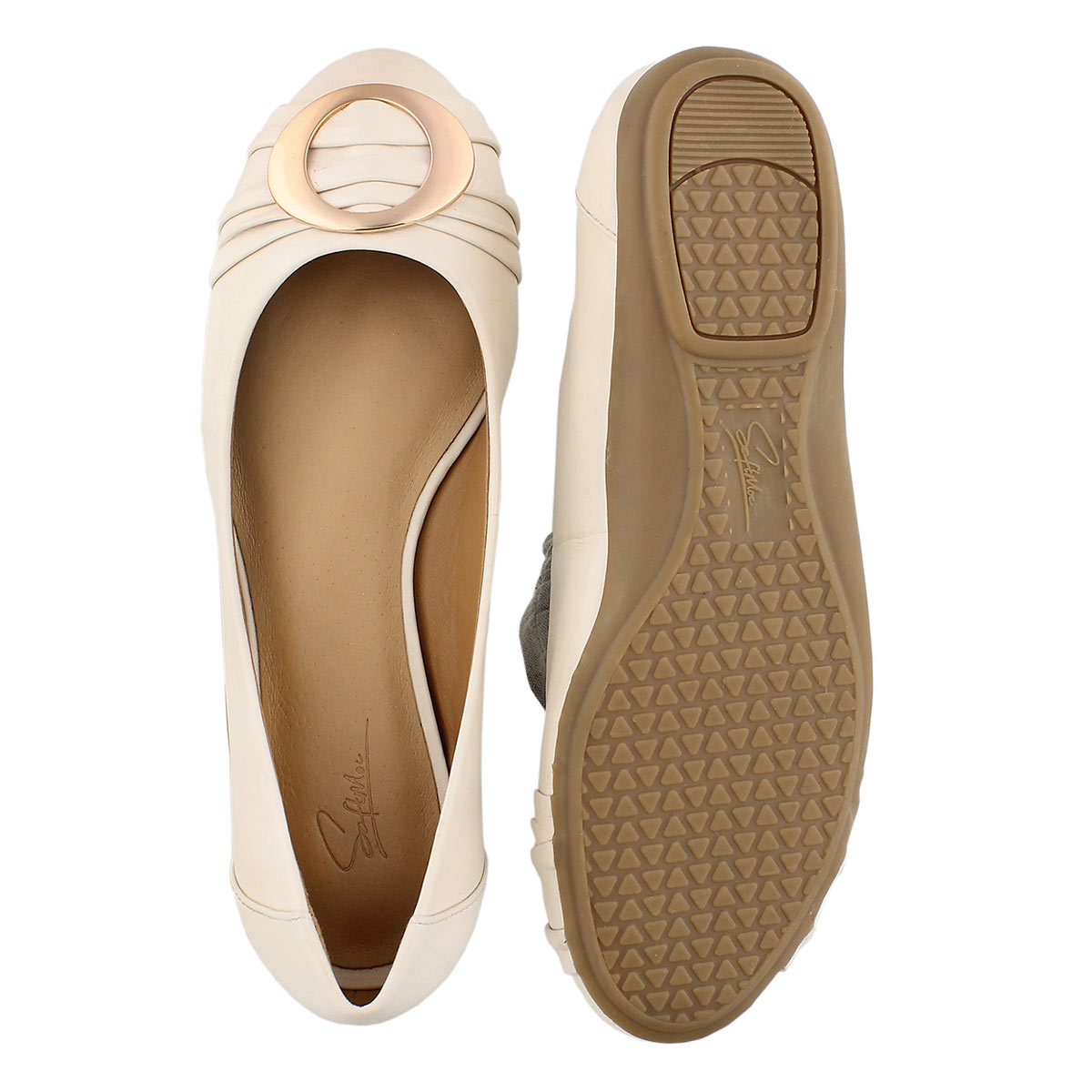 Lds Emily 2 cream buckle ballerina flat