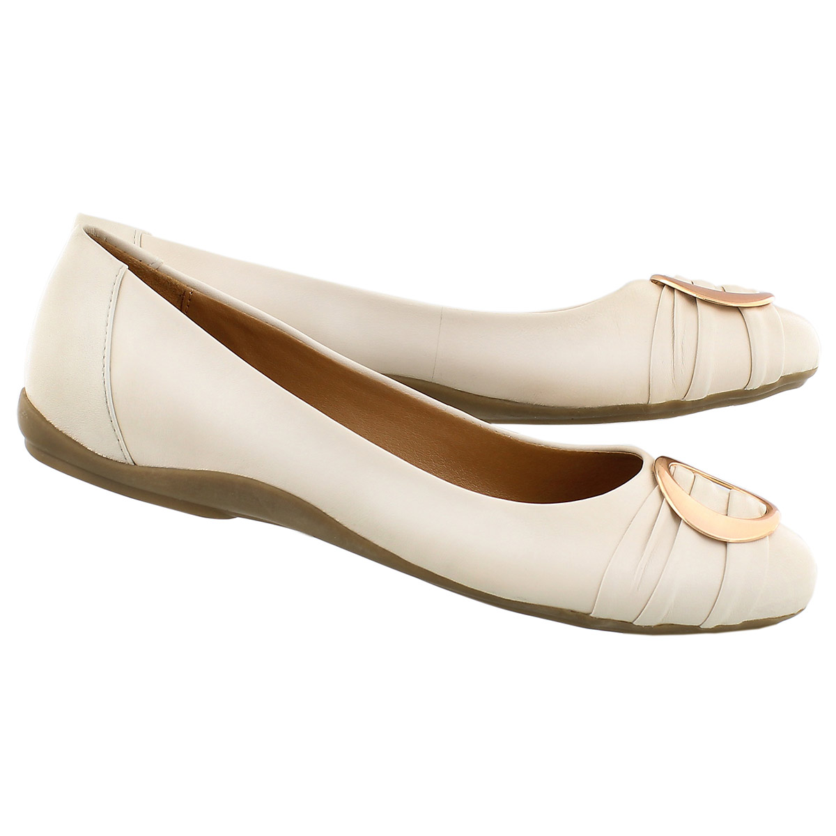 Lds Emily 2 cream buckle ballerina flat