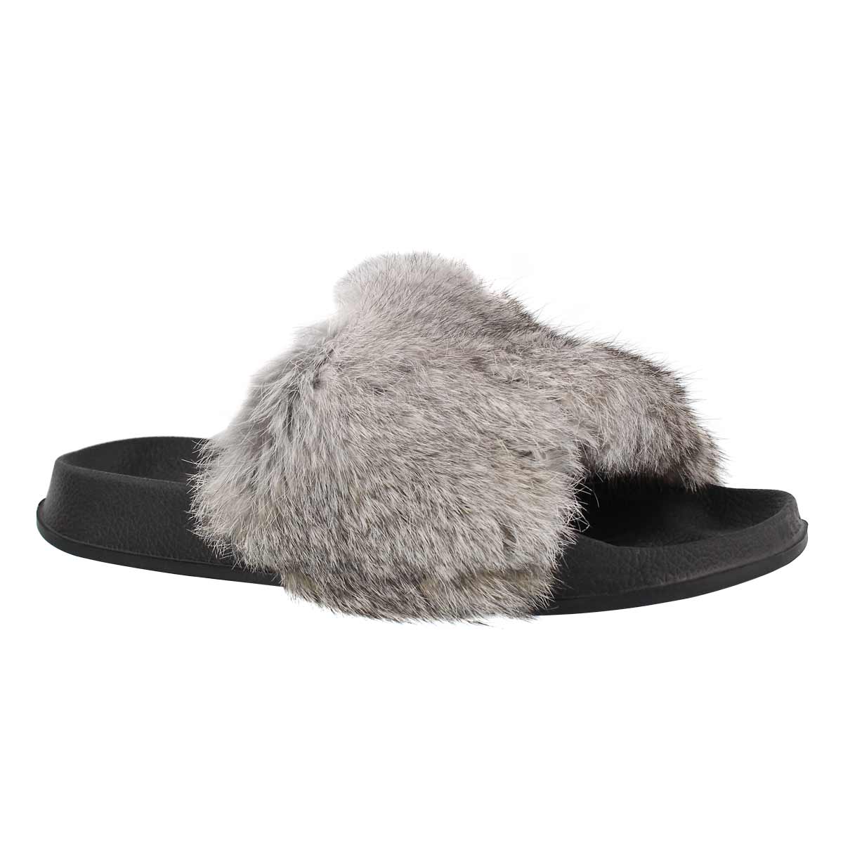 Women's ERICA grey fur slide slippers