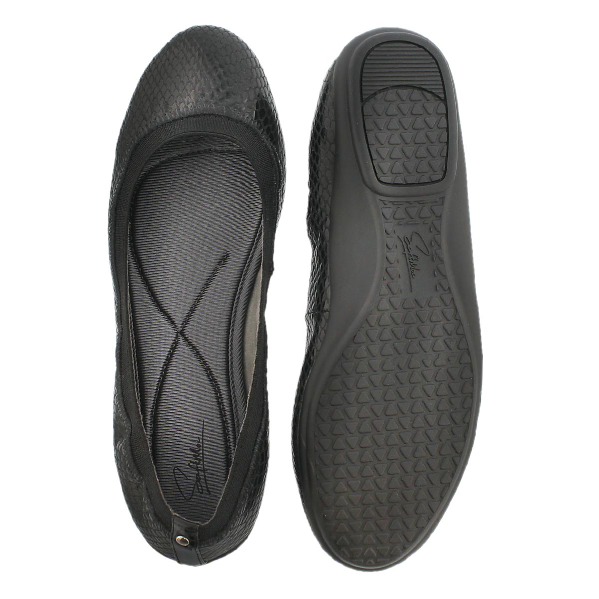 Lds Evita blk snake print mem. foam flat