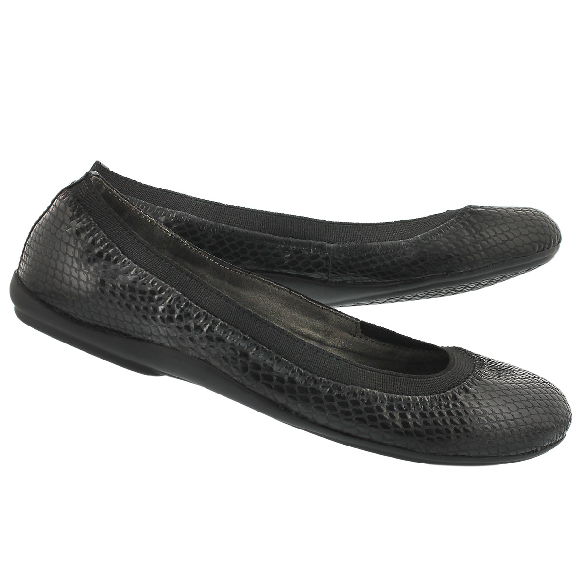 Lds Evita blk snake print mem. foam flat