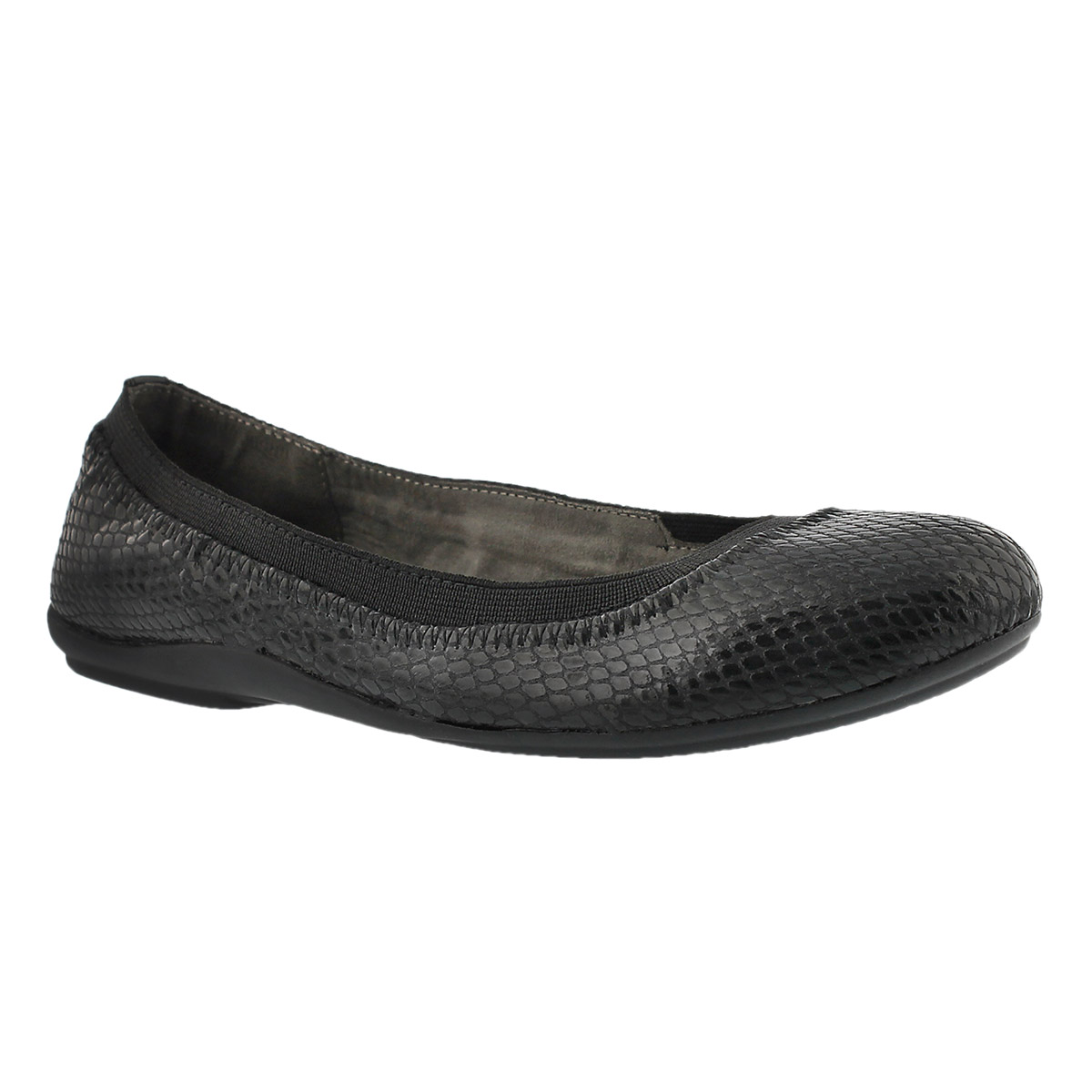 Lds Evita blk snake print mem. foam flat