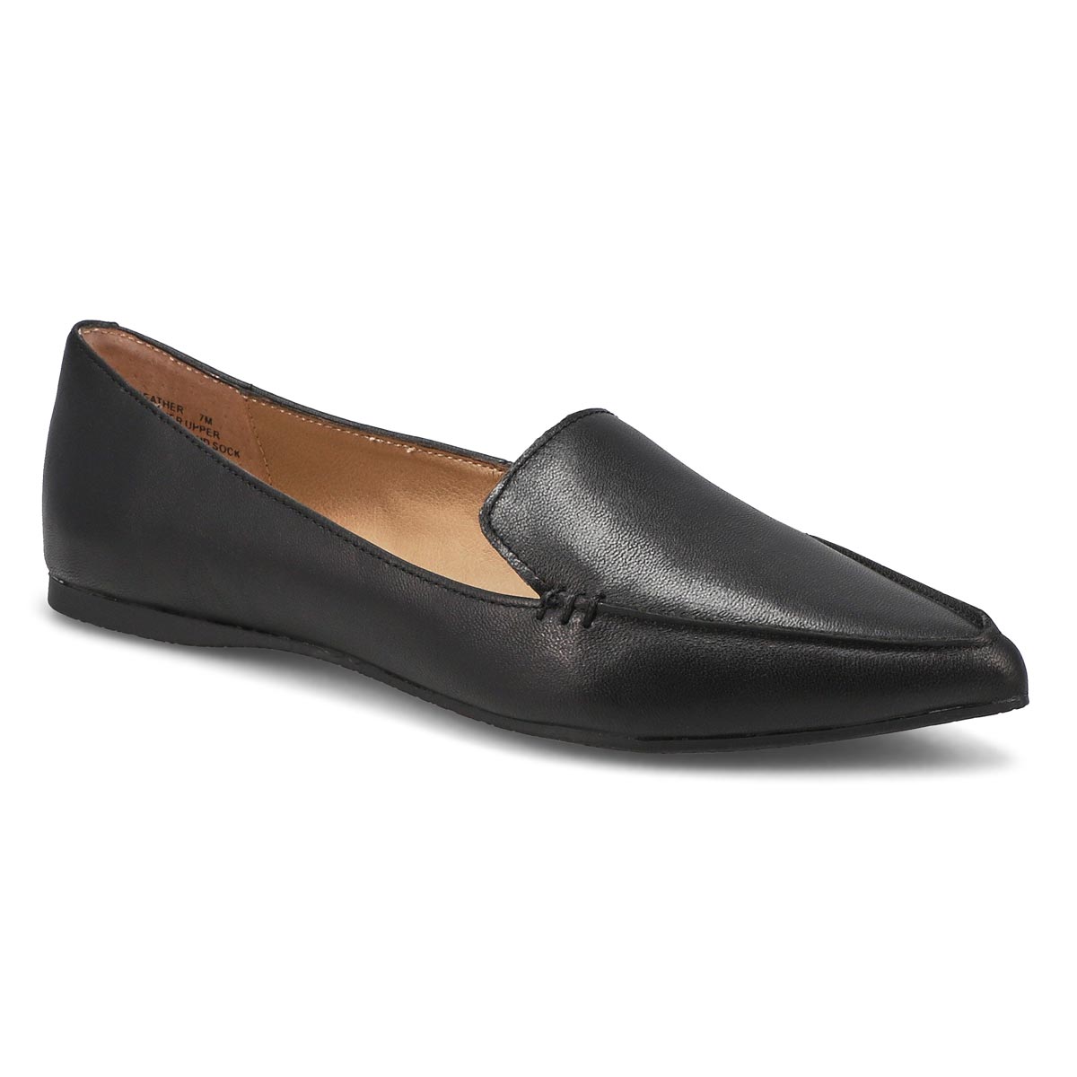 Lds Feather black leather casual flat