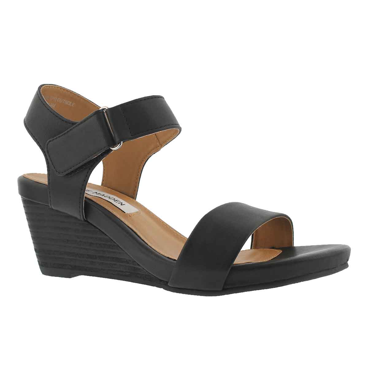 Lds Fresco blk ankle strp dress wdg sndl