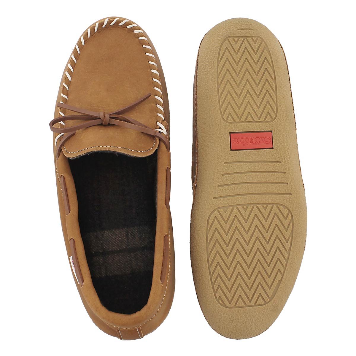 Mns Gary bark lthr plaid lined moc