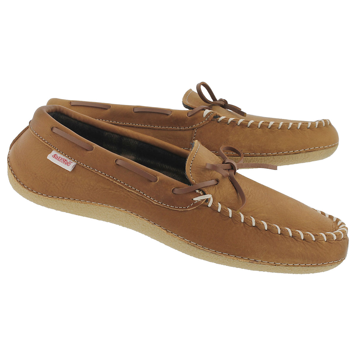 Mns Gary bark lthr plaid lined moc