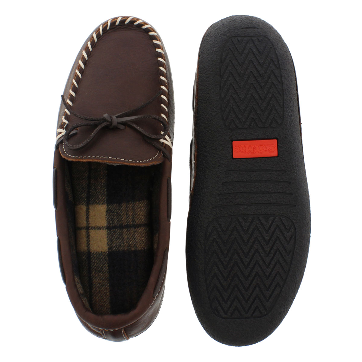 Mns Gary brown lthr plaid lined moc