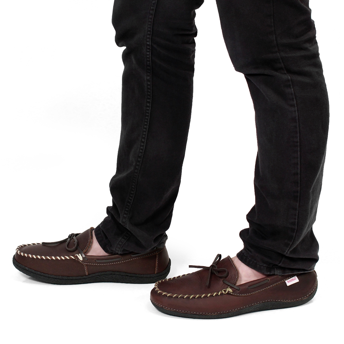 Mns Gary brown lthr plaid lined moc