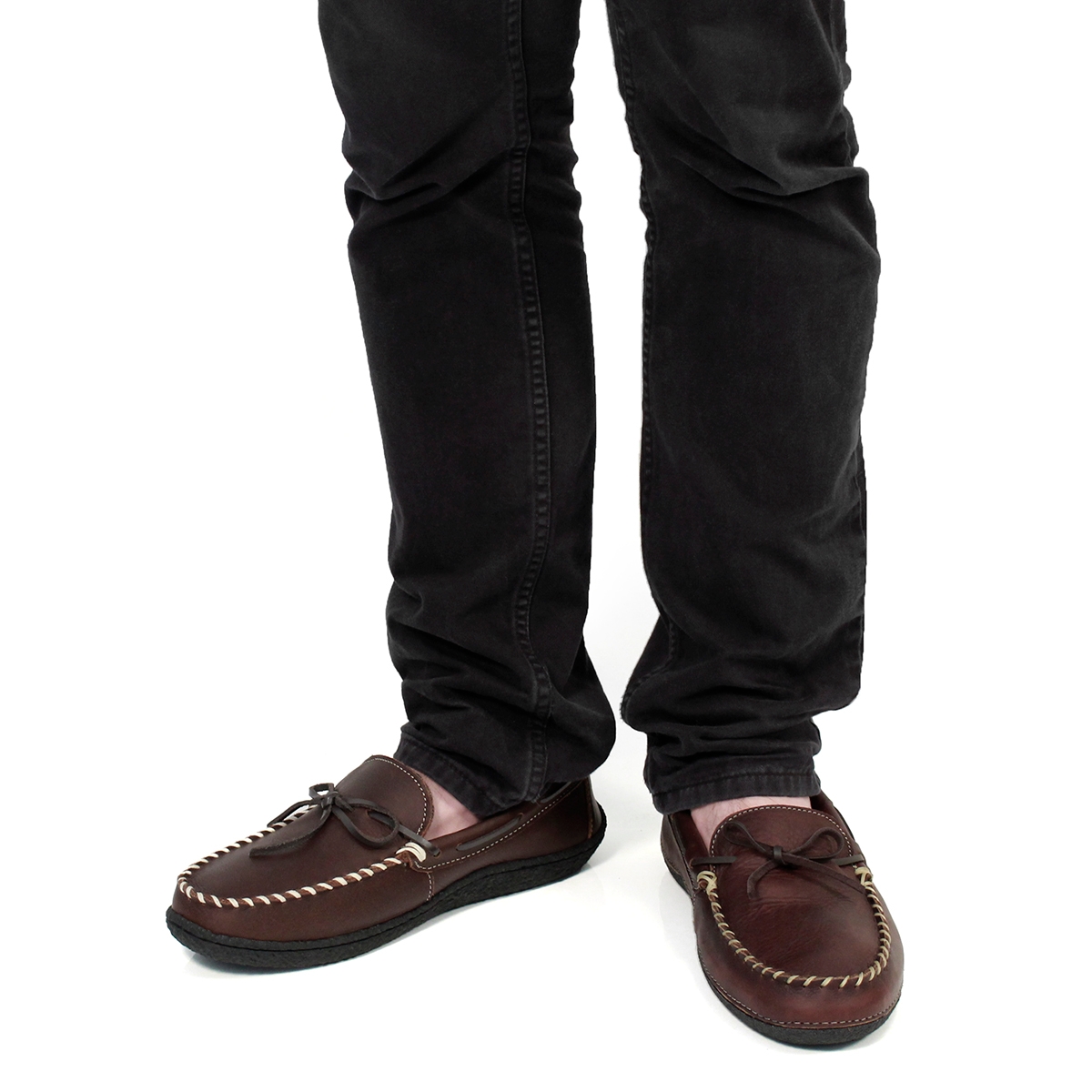 Mns Gary brown lthr plaid lined moc