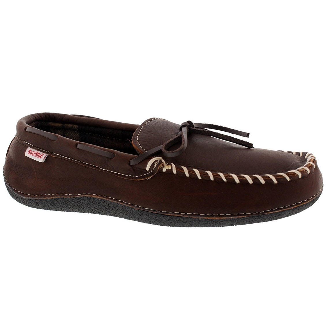 Men's GARY brown leather plaid lined moccasins
