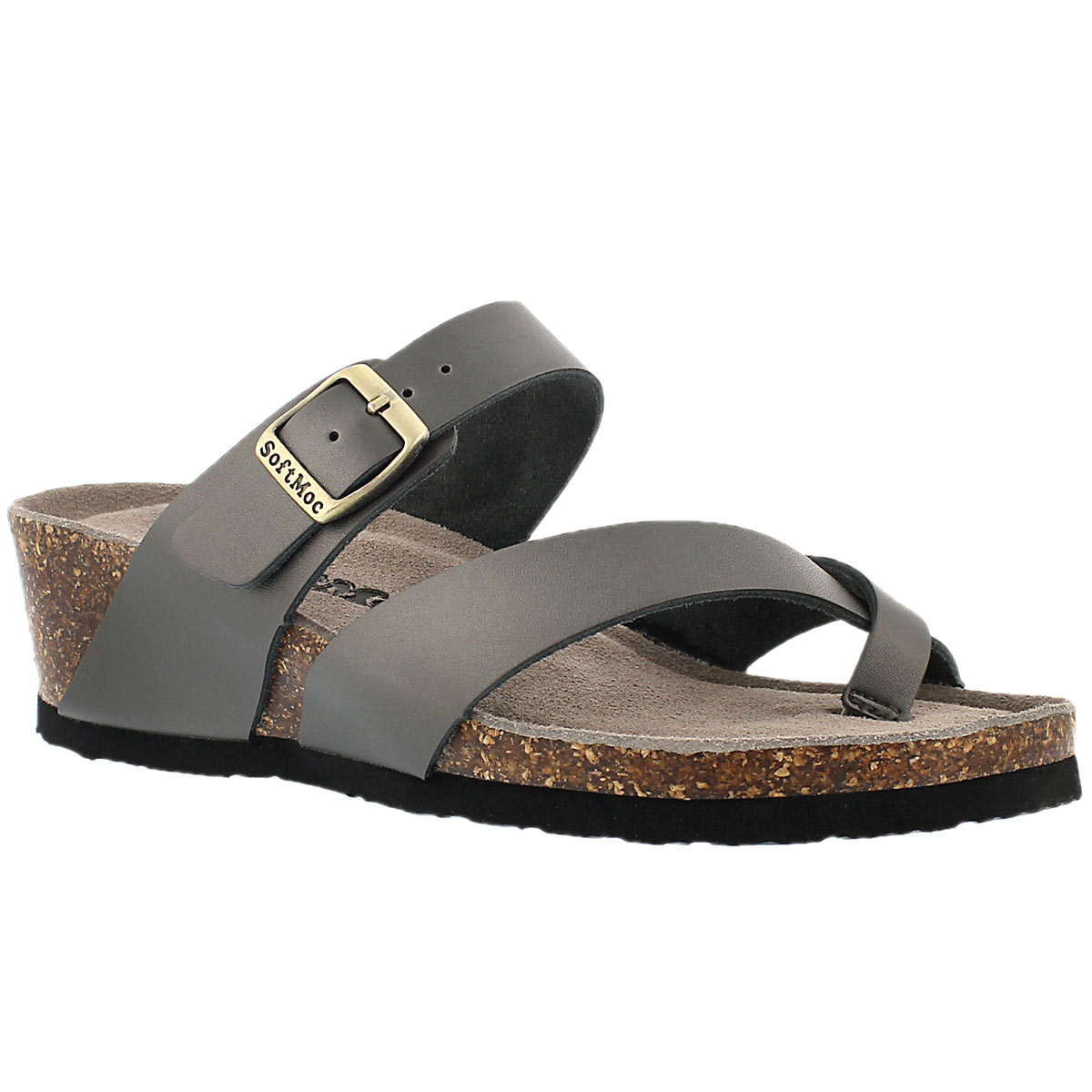 Lds Gemma pewter mem. foam wdge sandal