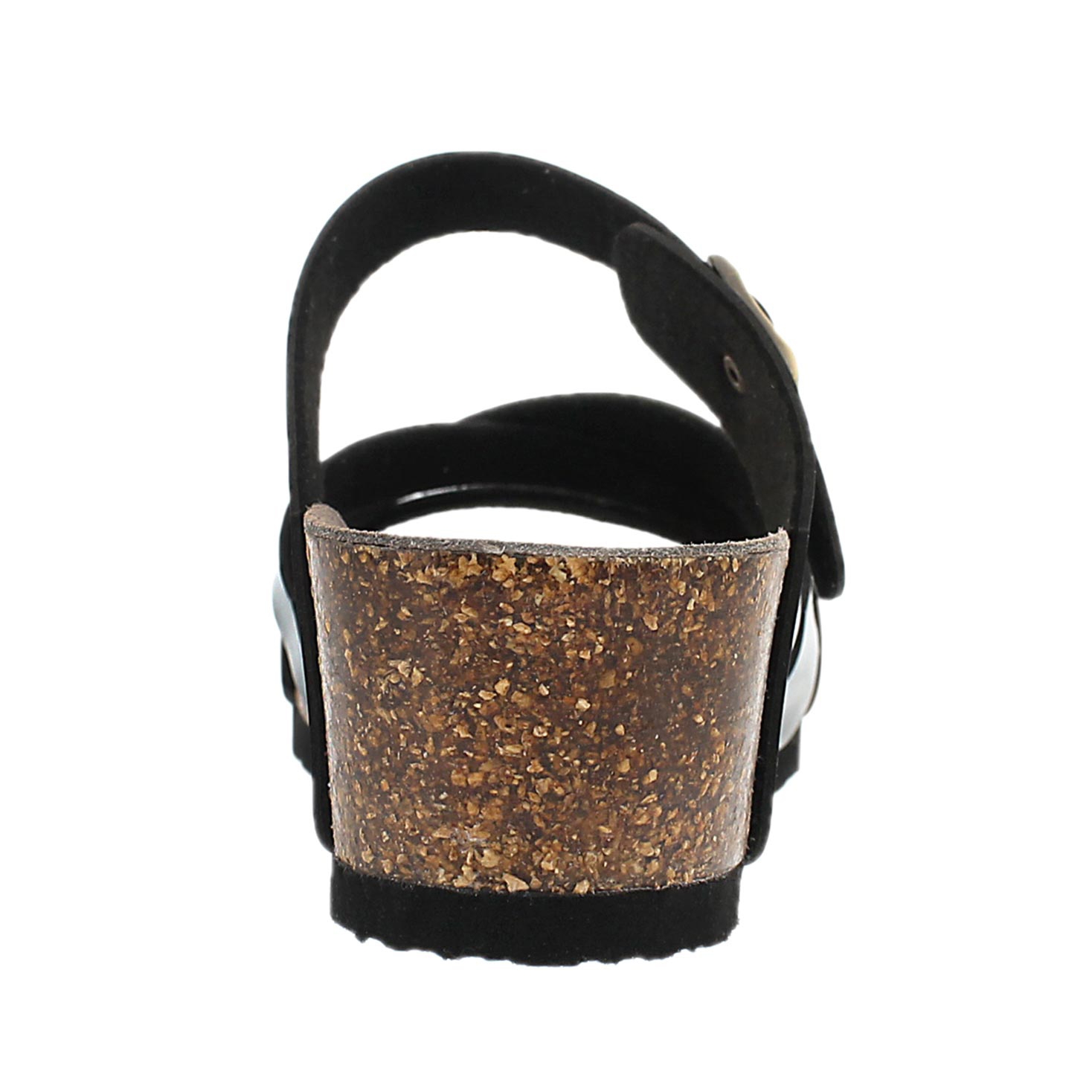 Lds Ginnie blk pat mem. foam wdge sandal