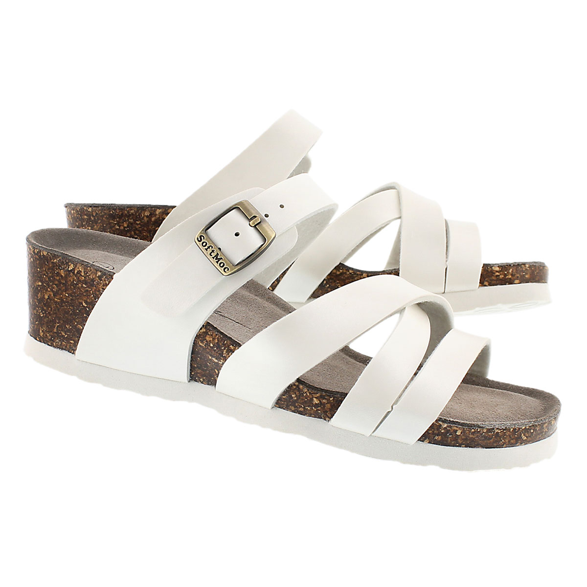 Lds Ginnie white mem. foam wdge sandal