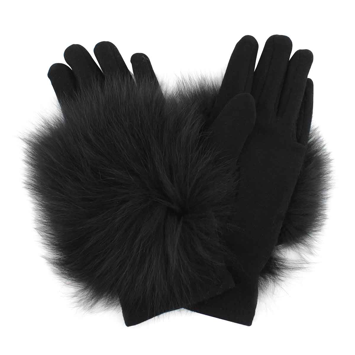 Lds knitted w/ fur piece black gloves