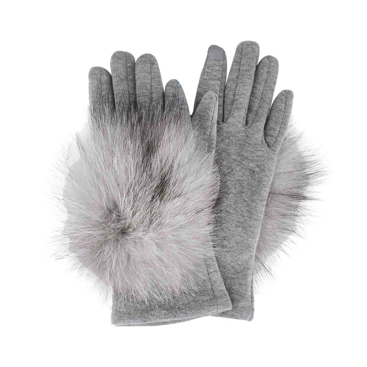 Lds knitted w/ fur piece grey gloves