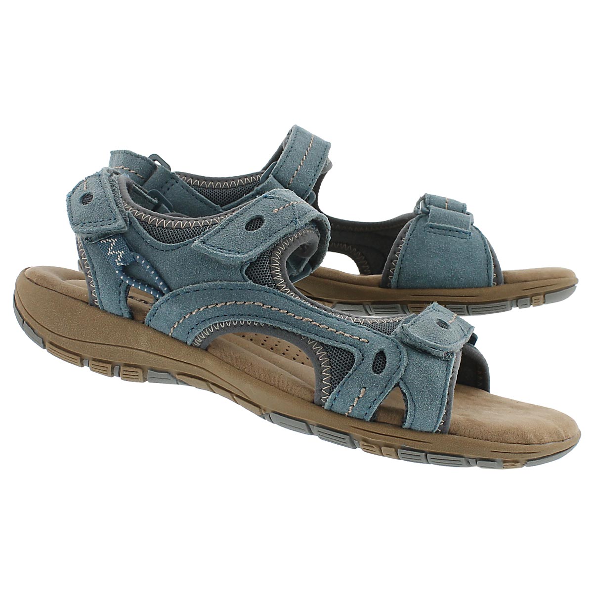 Lds Gladys blue 3-strap mem. foam sandal