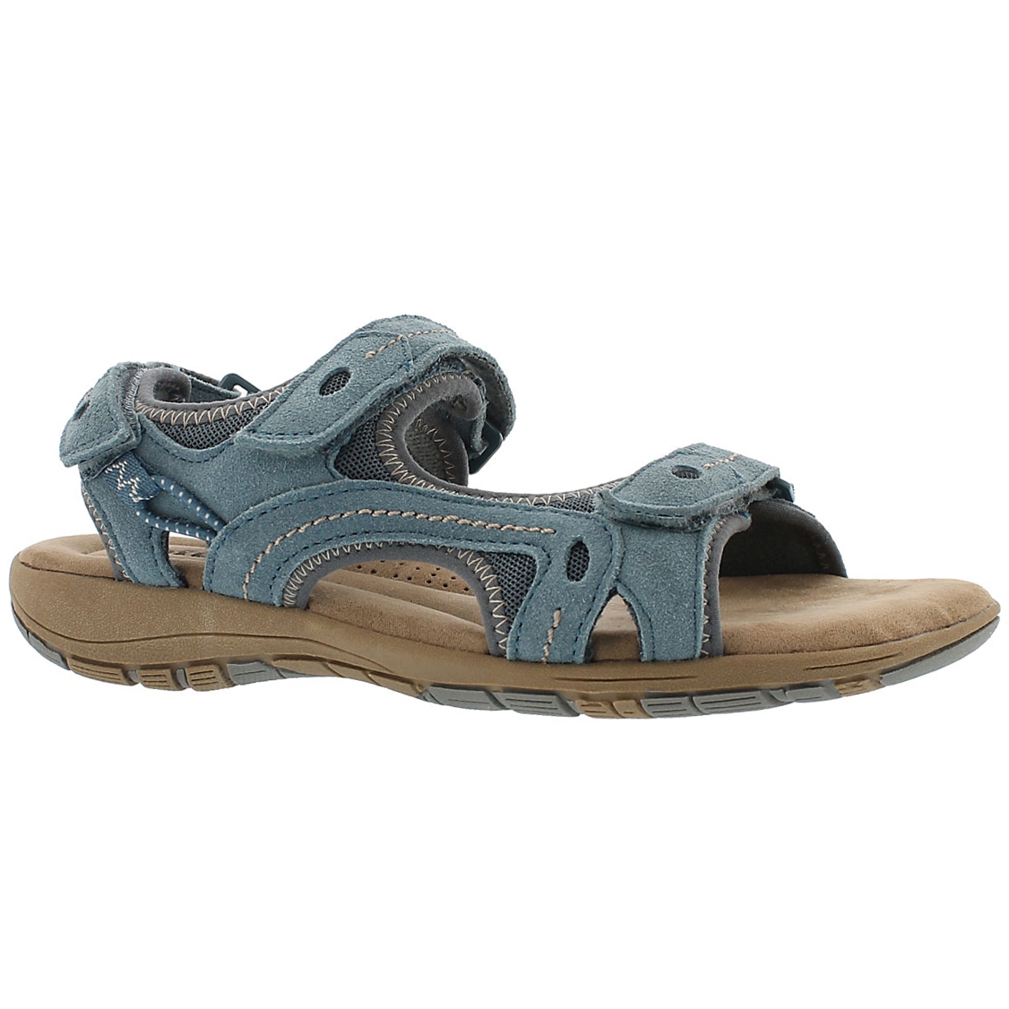 Lds Gladys blue 3-strap mem. foam sandal