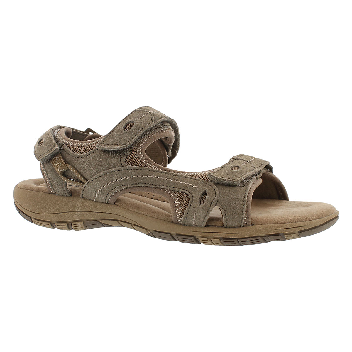 Lds Gladys brn 3-strap mem. foam sandal