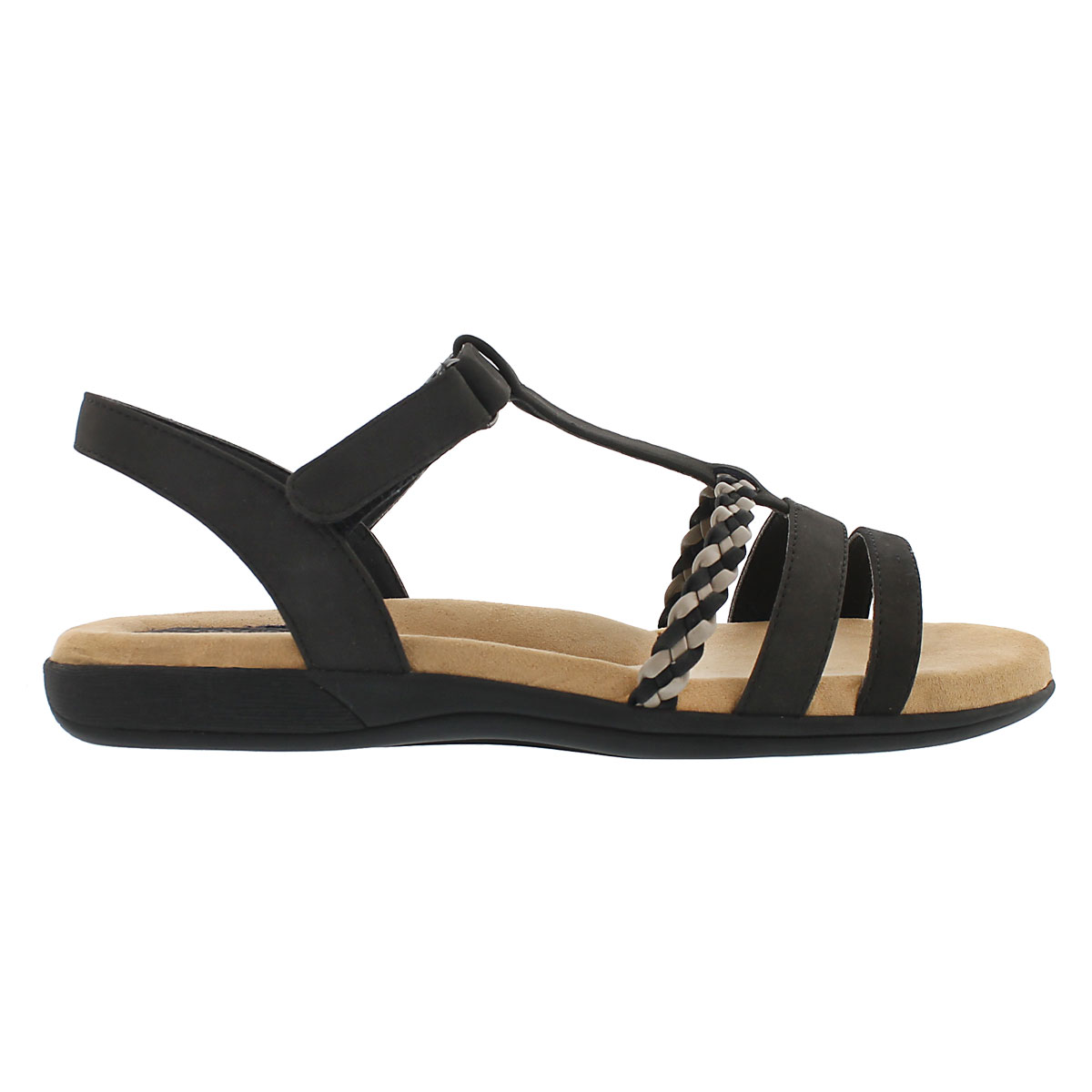 Lds Gwen black t-strap mem. foam sandal