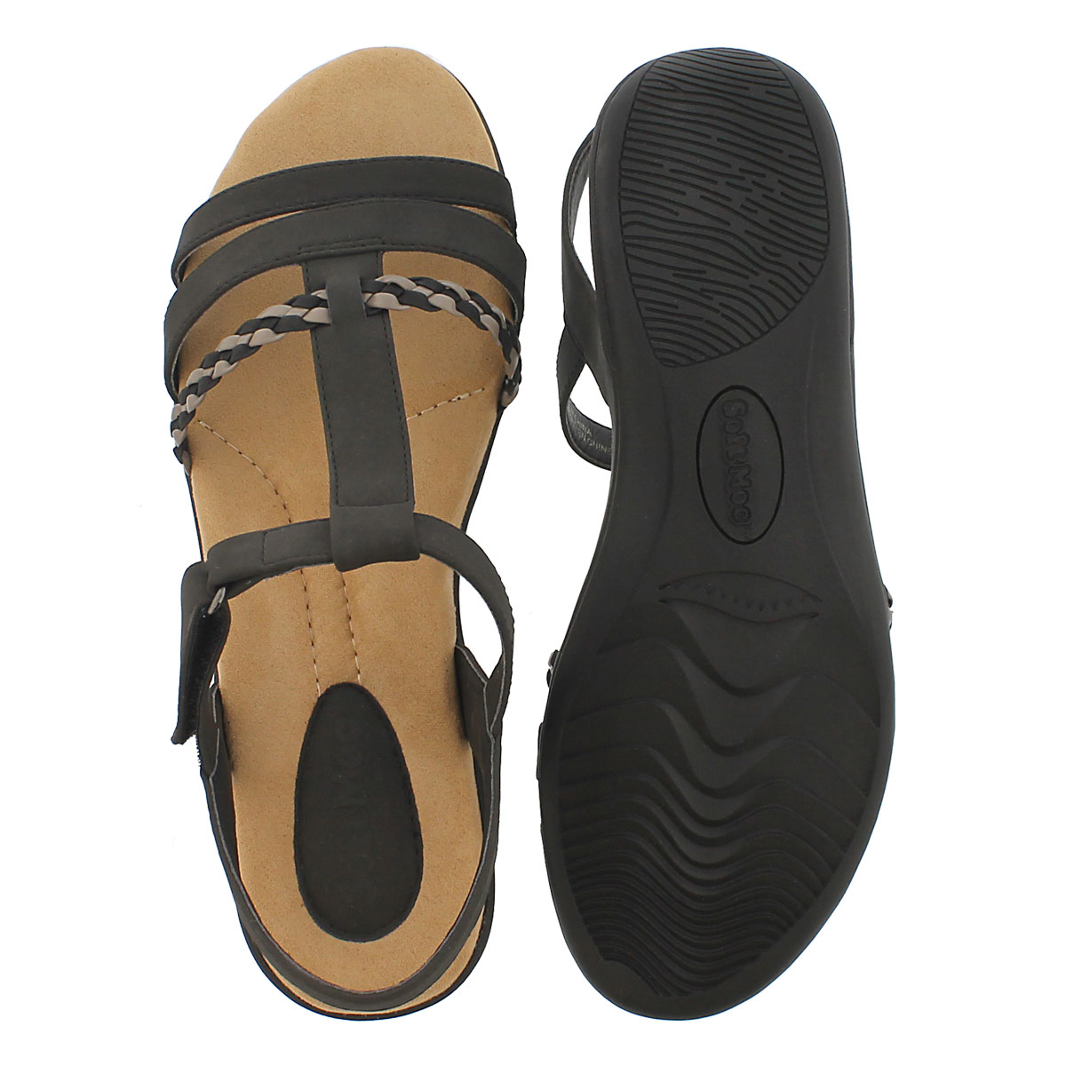 Lds Gwen black t-strap mem. foam sandal