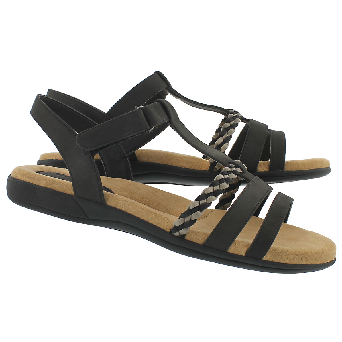Lds Gwen black t-strap mem. foam sandal