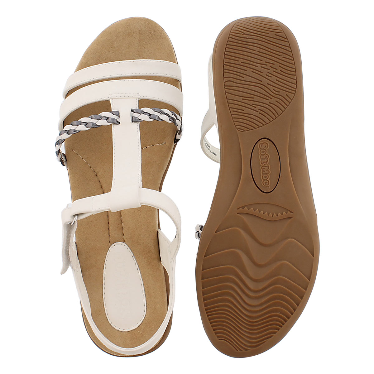 Lds Gwen white t-strap mem. foam sandal