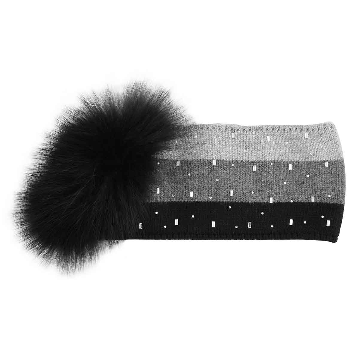 Lds rhinestone w/fur charcoal headband