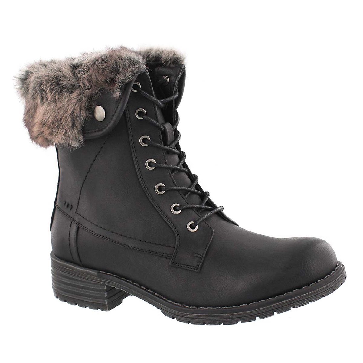 Women's HERMIONE black fur top lace up boots