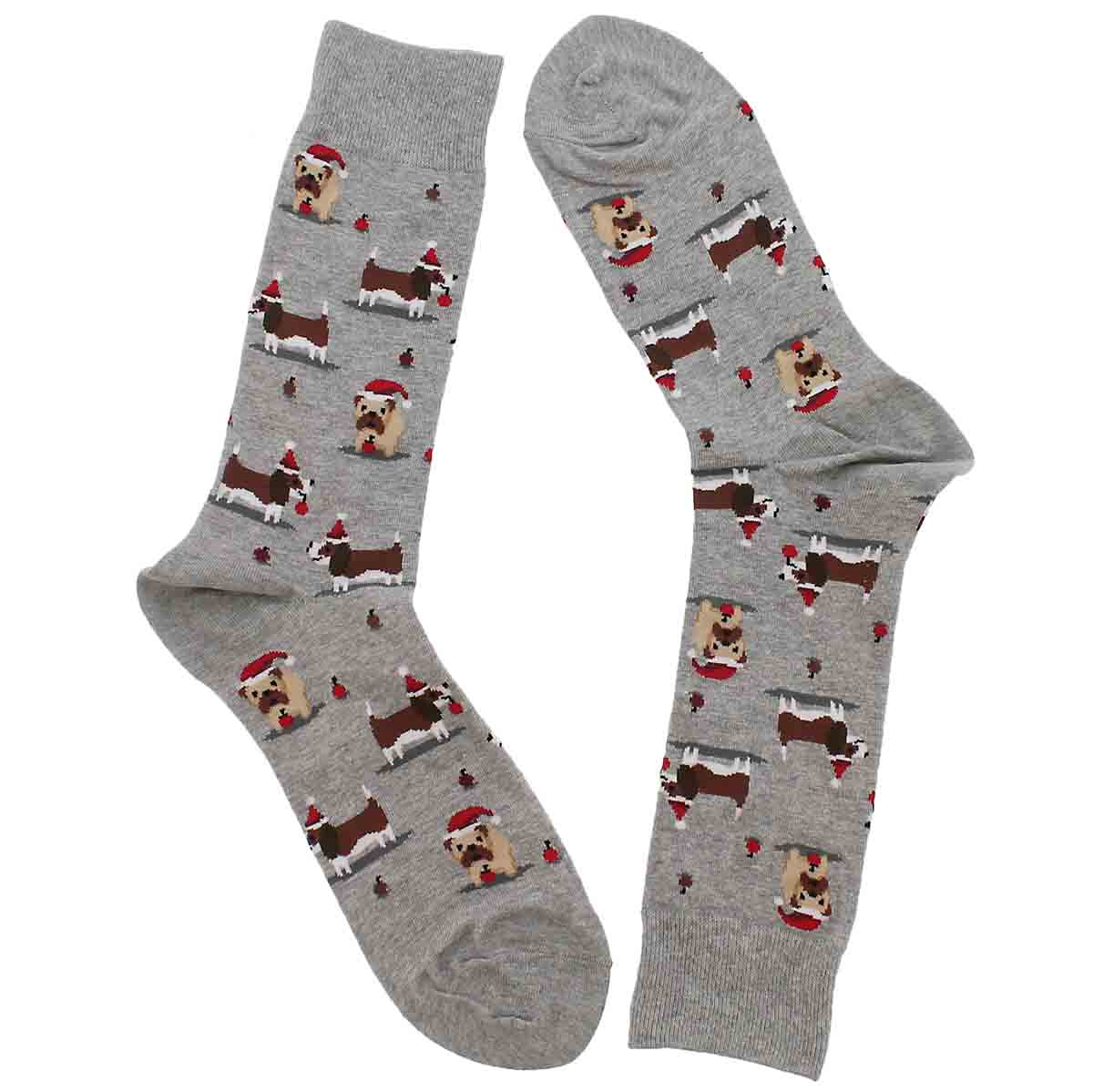 Men's CHRISTMAS DOGGIES grey printed socks