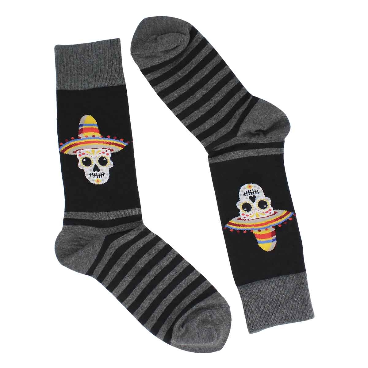 Mns Sombrero Sugar Skull bk printed sock