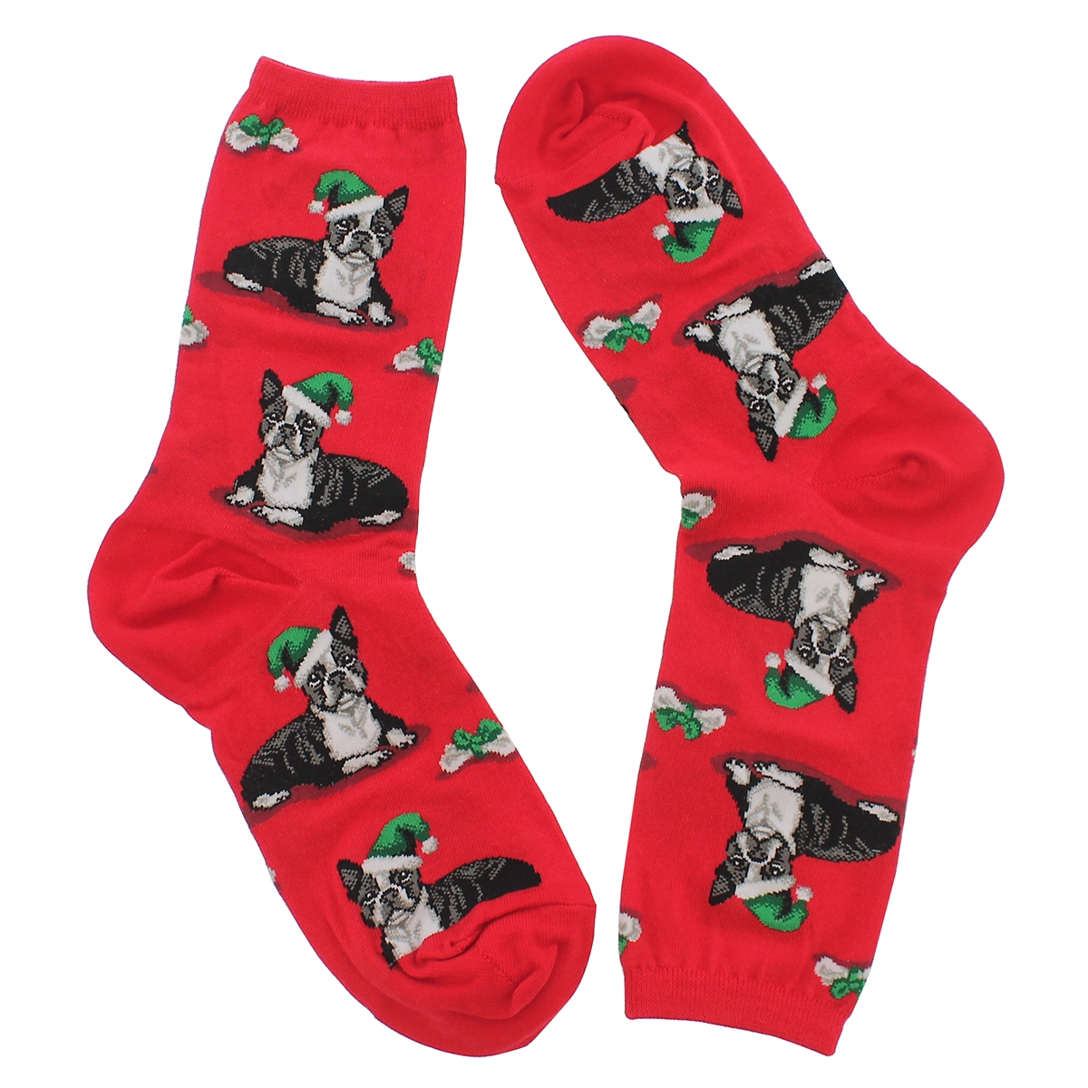Chaussette BostonTerrierXMas, imp rge,fe