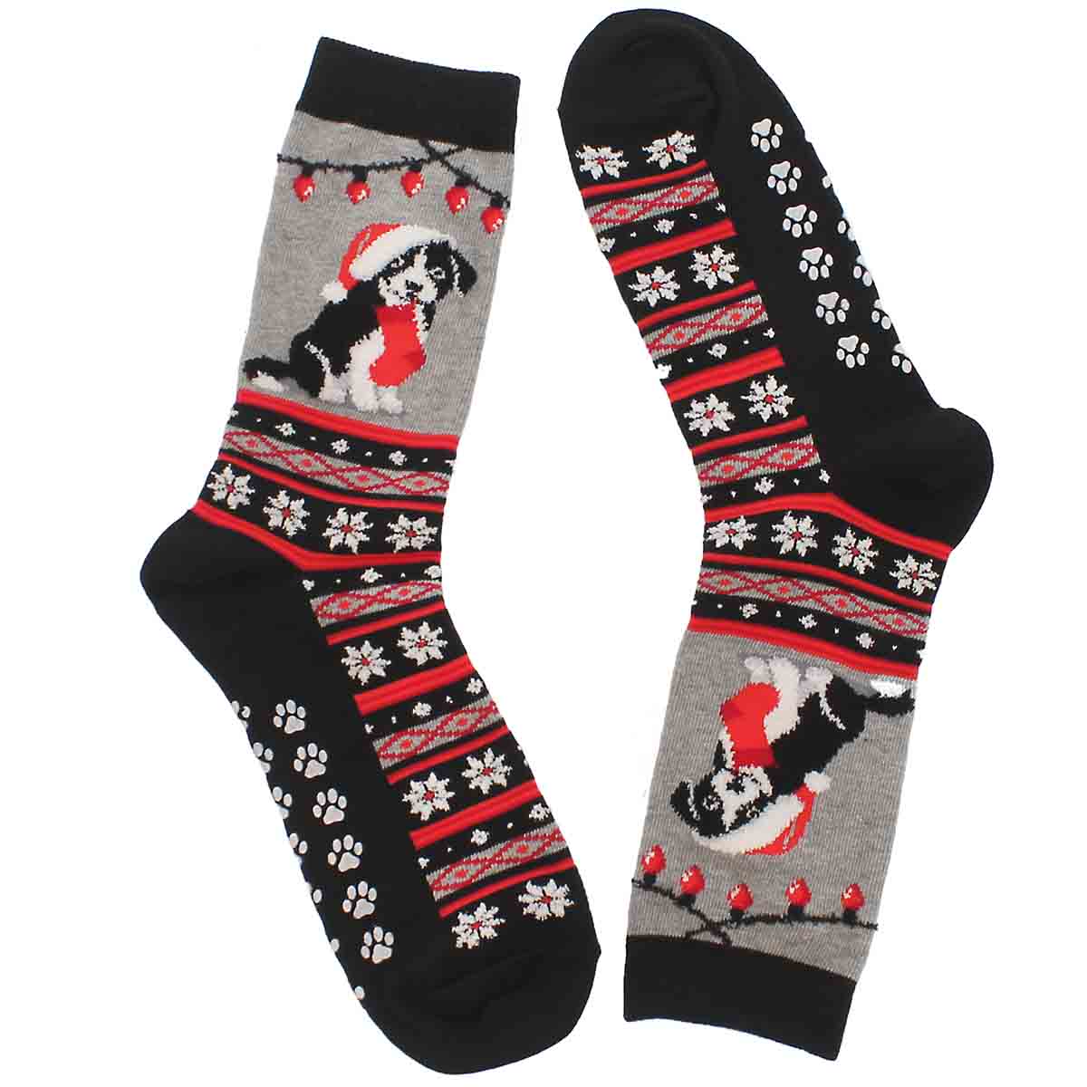 Women's XMAS BORDER COLLIE grey printed socks