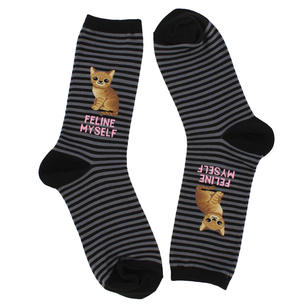Lds Feline Myself black printed sock