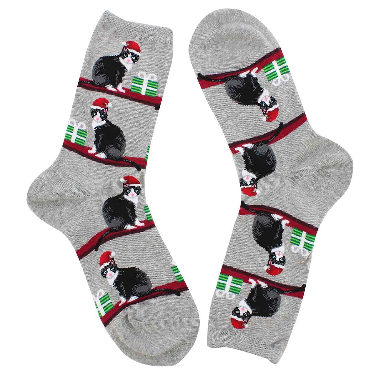 Lds Christmas Cats grey printed sock