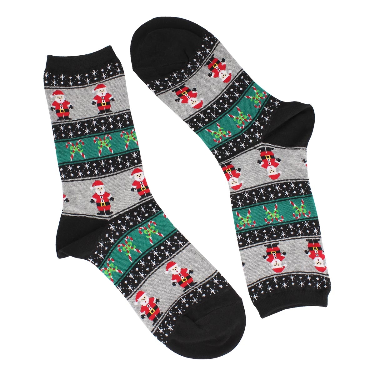 Lds Santa Fairisle black printed sock