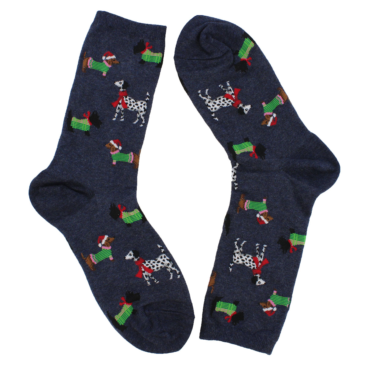 Lds Christmas Dogs denim printed sock