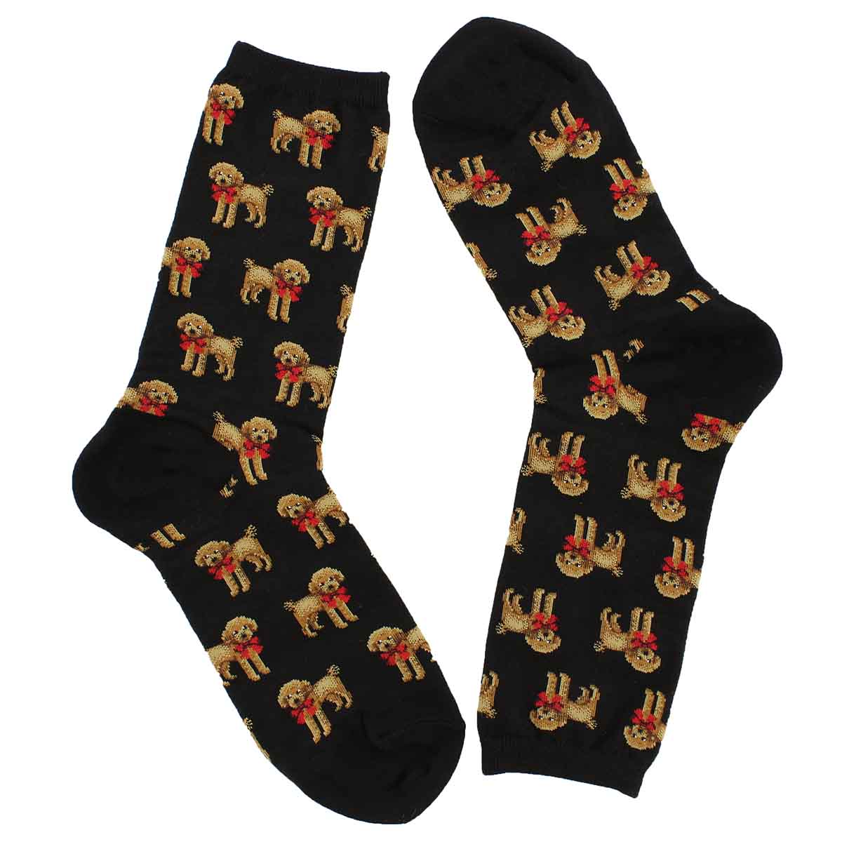 Lds Poodle and Bow black printed sock