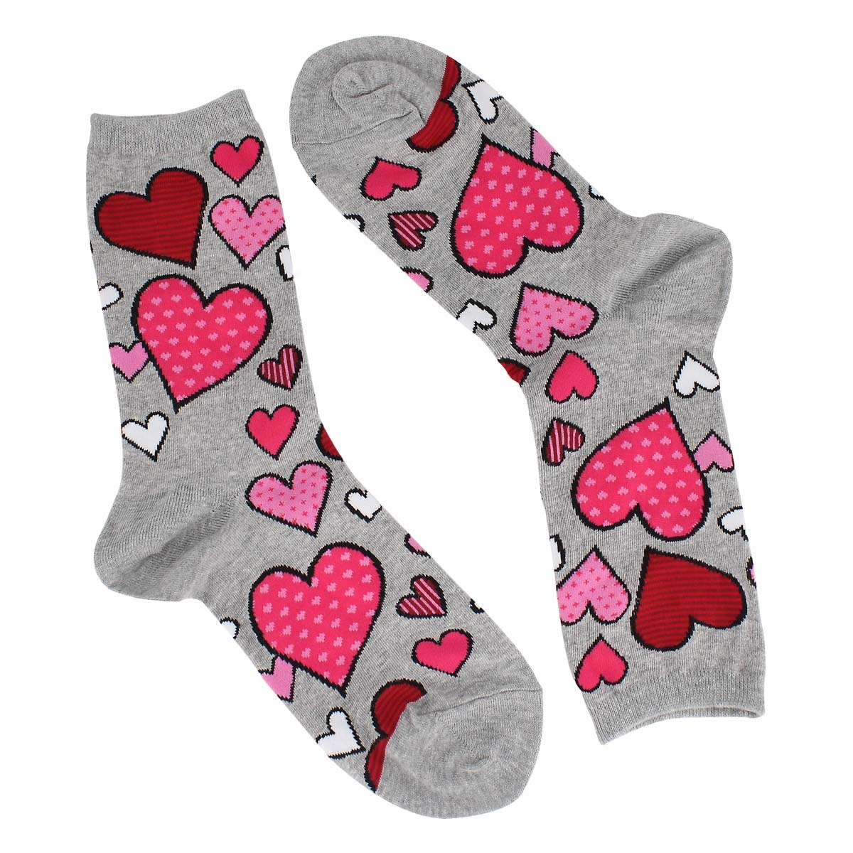 Lds Hearts grey/red printed sock