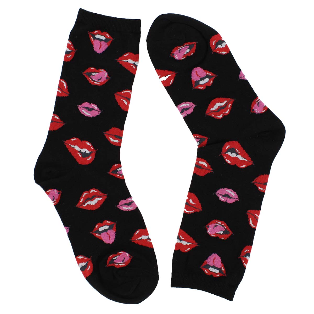 Lds Lips black printed sock