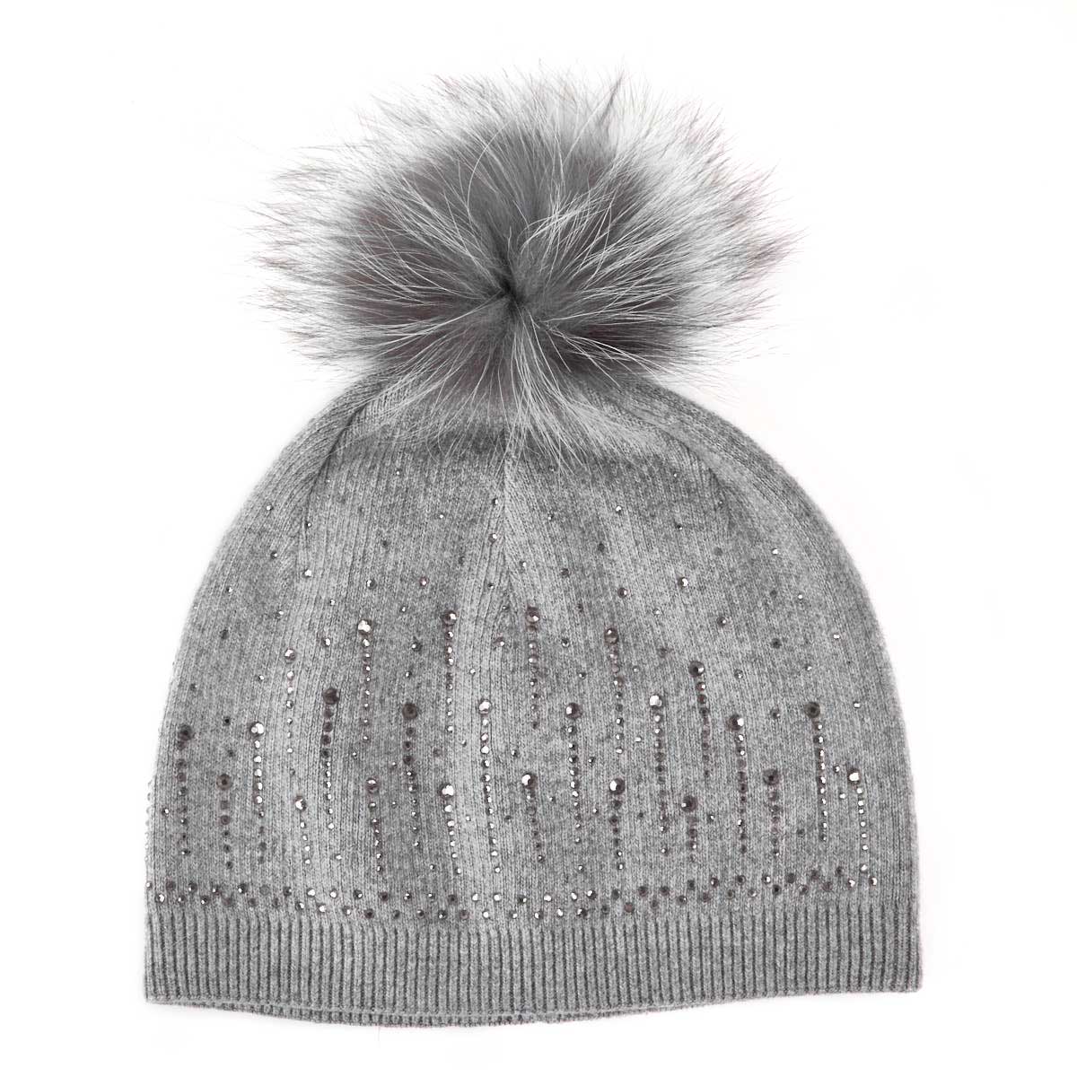 Lds raindrops w/ fur pom grey beanie